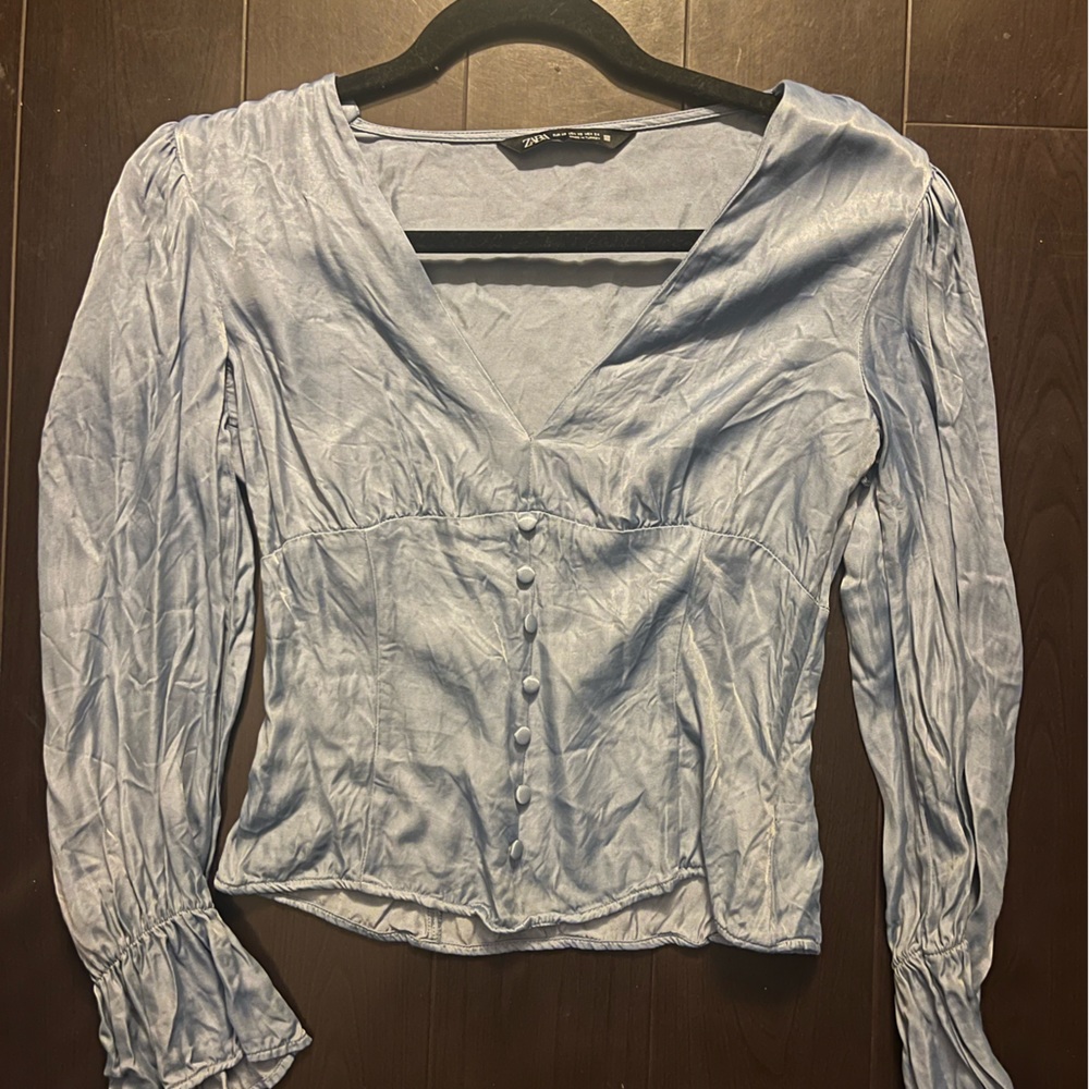 ZARA pastel blue periwinkle blouse button shirt